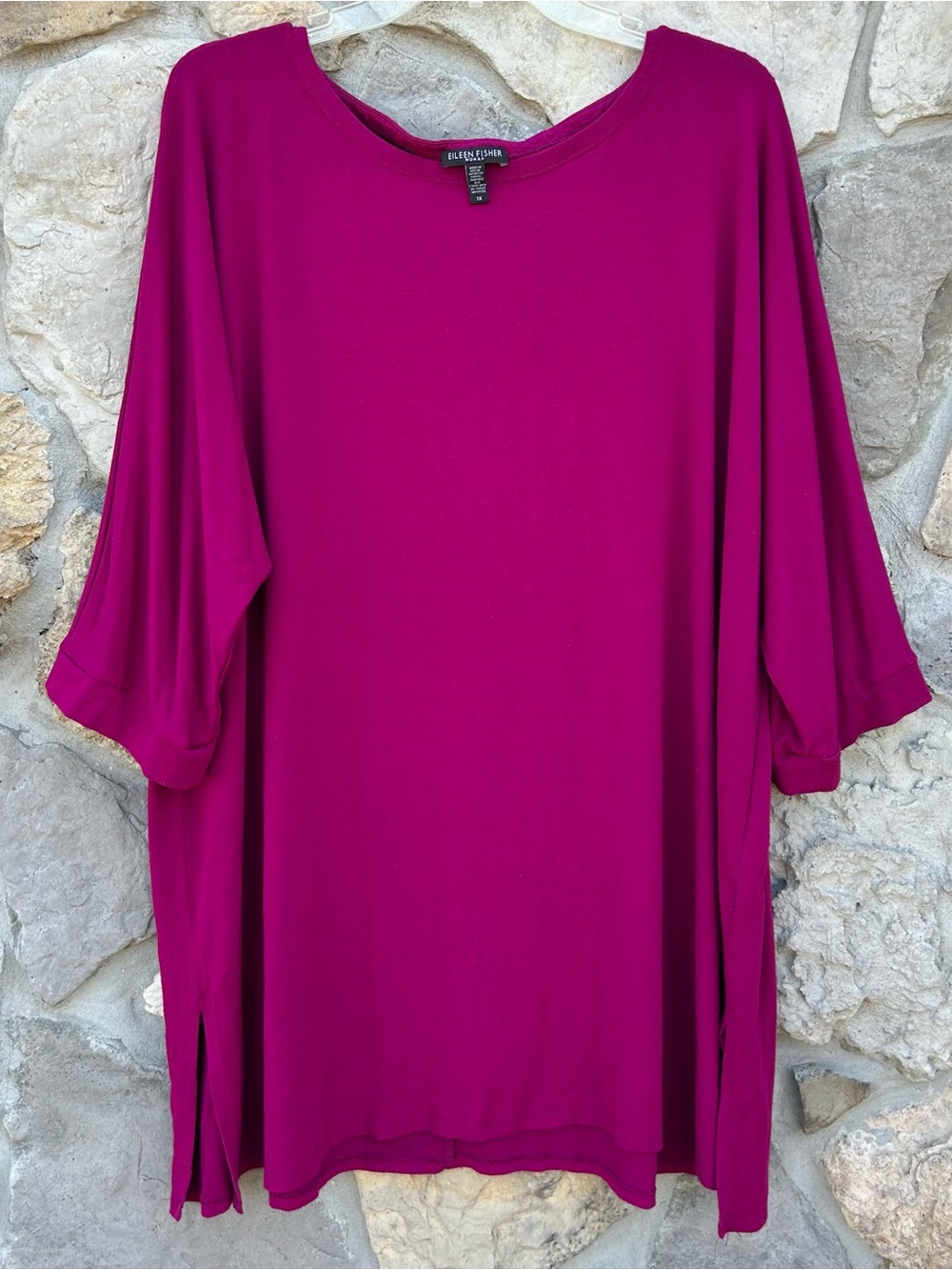 Eileen Fisher Jersey Knit Tunic Top Size 1X Magenta Purple Soft Stretchy Basic